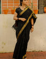 Nemesis Black Linen Silk Saree With Delectable Blouse Piece