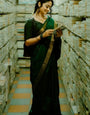 Nemesis Dark Green Linen Silk Saree With Delectable Blouse Piece