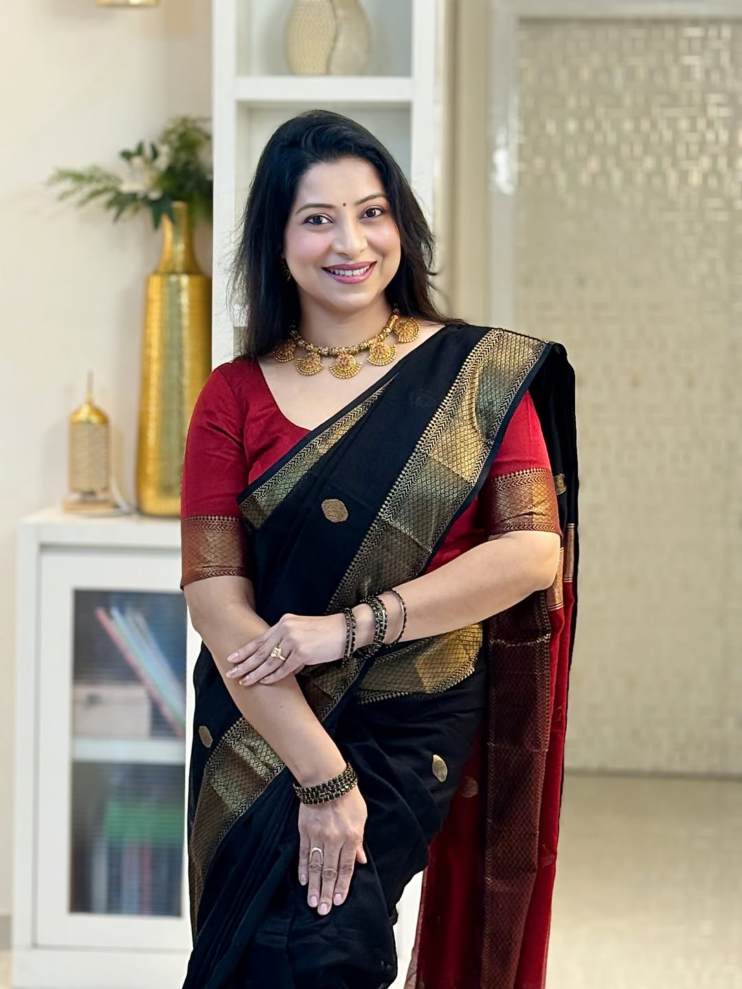 Dalliance Black Cotton Silk Saree With Lassitude Blouse Piece