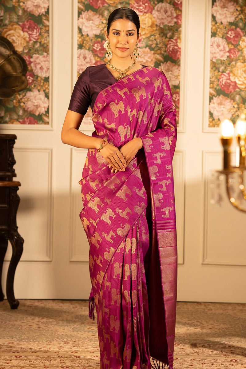 Beleaguer Dark Pink Soft Silk Saree With Redolent Blouse Piece