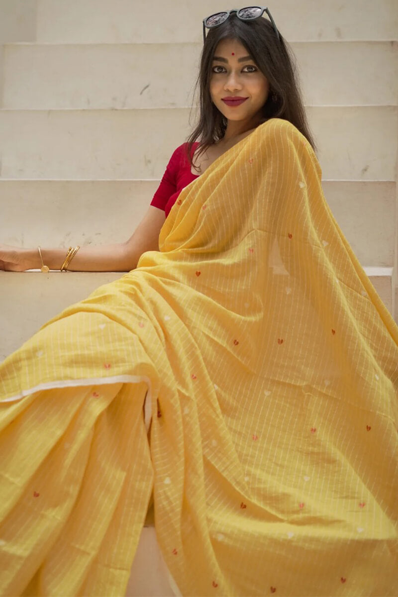 Nemesis Yellow Cotton Silk Saree With Tremendous Blouse Piece