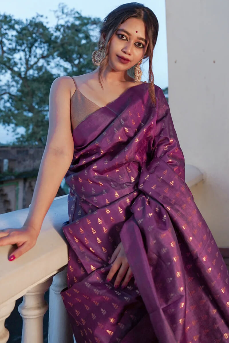 Profuse Purple Soft Silk Saree With Incredible Blouse Piece