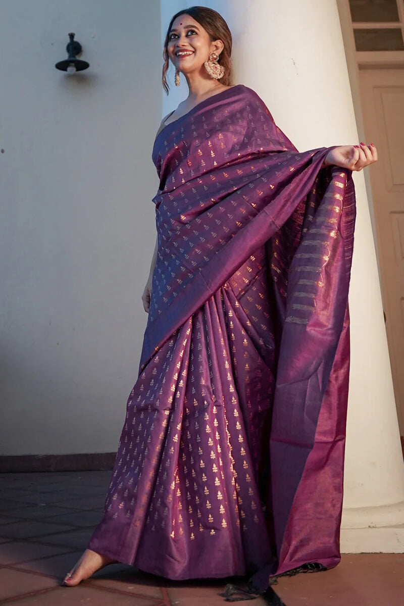 Profuse Purple Soft Silk Saree With Incredible Blouse Piece