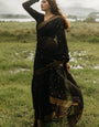Palimpsest Black Soft Silk Saree With Engaging Blouse Piece