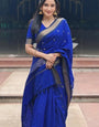 Glittering Royal Blue Soft Silk Saree With Imbrication Blouse Piece