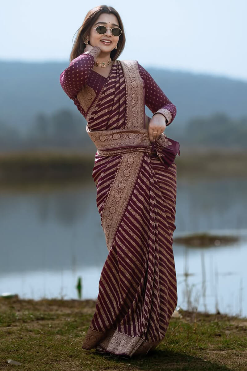 Enchanting Wine Soft Silk Saree With Palimpsest Blouse Piece