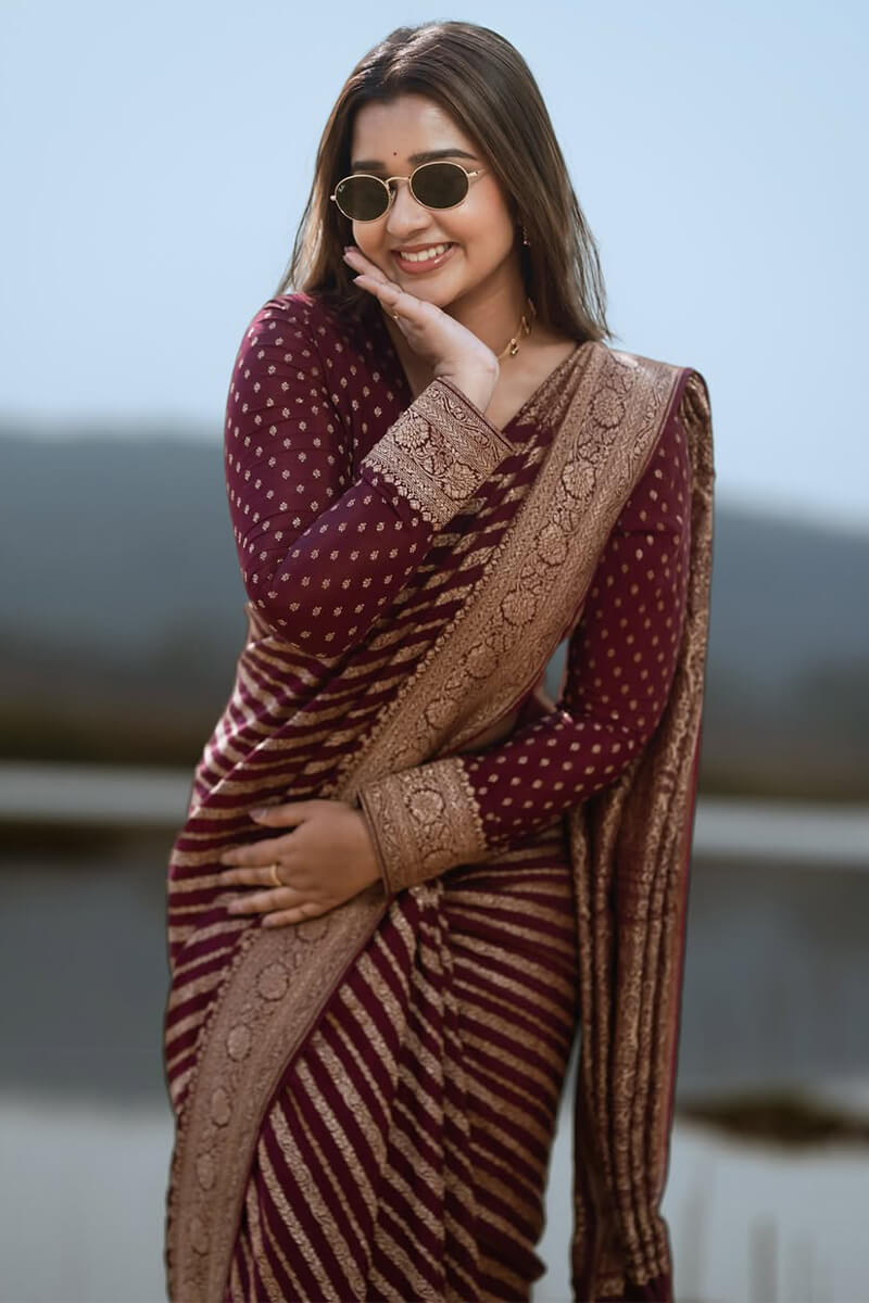 Enchanting Wine Soft Silk Saree With Palimpsest Blouse Piece