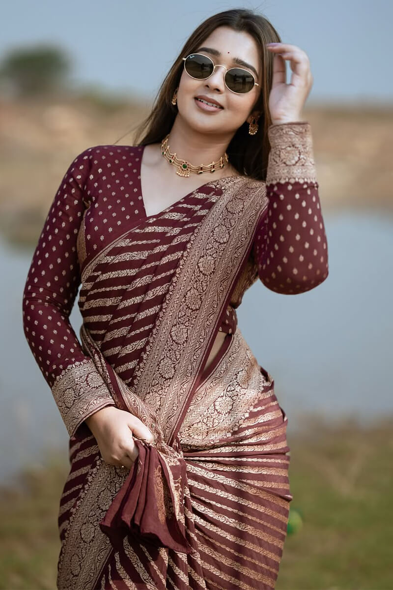 Enchanting Wine Soft Silk Saree With Palimpsest Blouse Piece