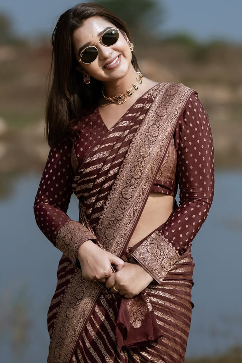 Enchanting Wine Soft Silk Saree With Palimpsest Blouse Piece