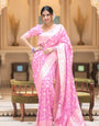 Mesmerising Baby Pink Soft Silk Saree With Entrancing Blouse Piece