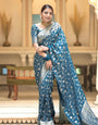 Exuberant Firozi Soft Silk Saree With Majestic Blouse Piece