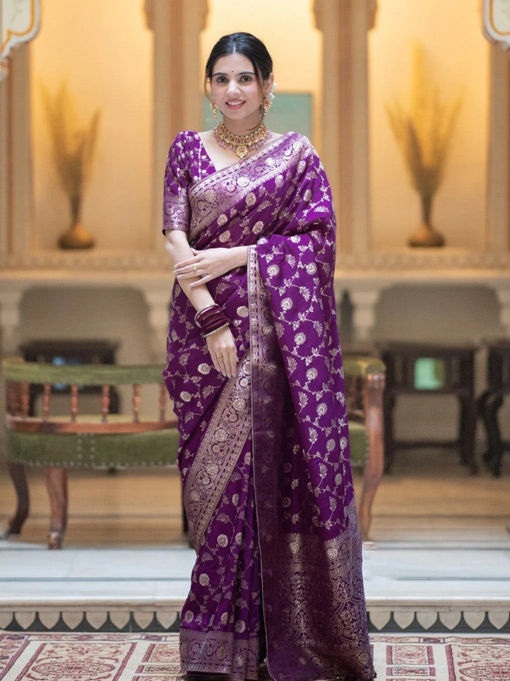 Devastating Purple Soft Silk Saree With Glittering Blouse Piece