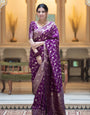 Devastating Purple Soft Silk Saree With Glittering Blouse Piece