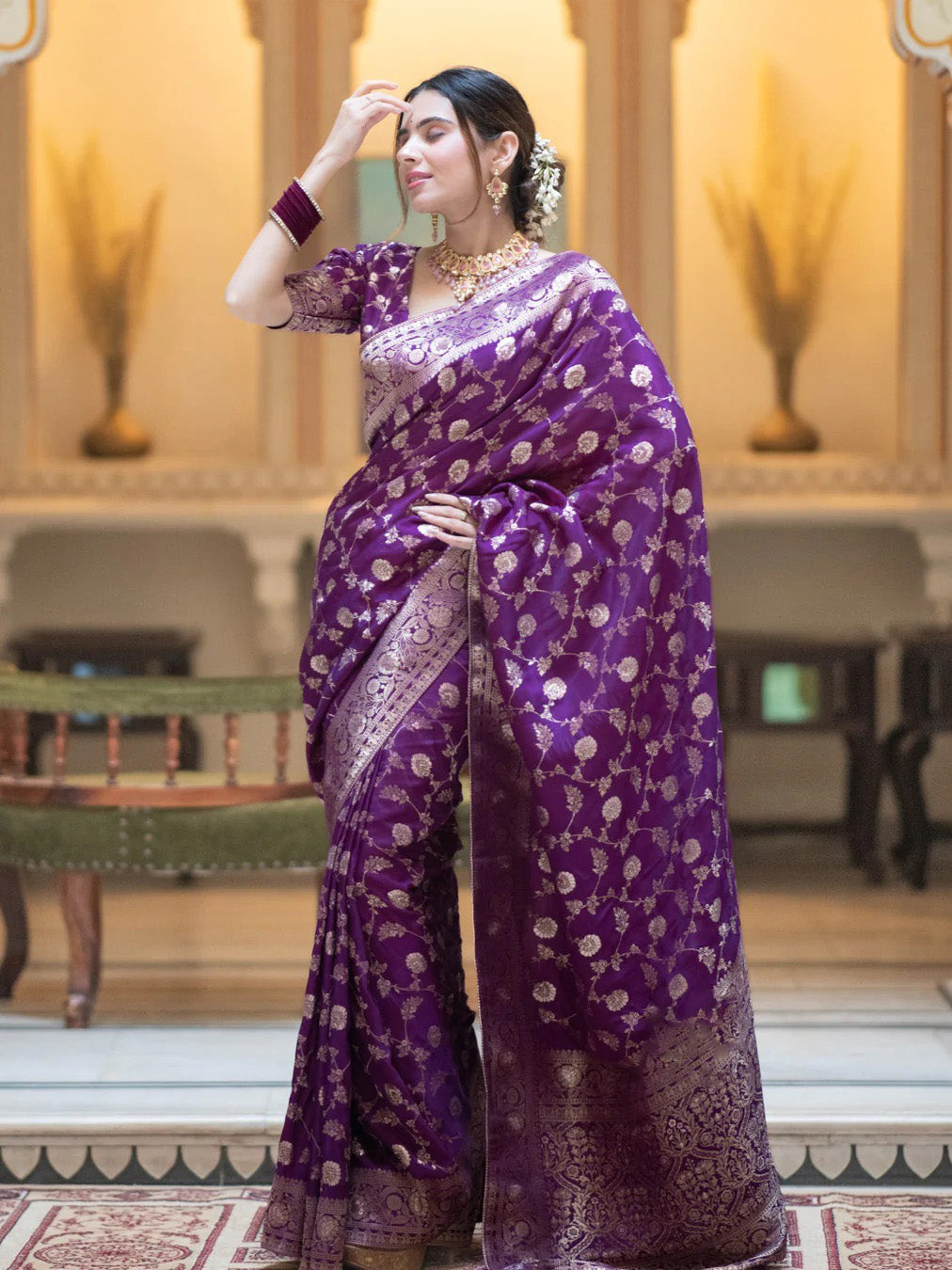 Devastating Purple Soft Silk Saree With Glittering Blouse Piece