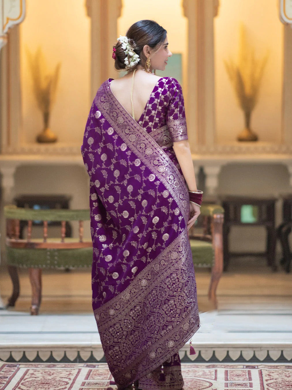 Devastating Purple Soft Silk Saree With Glittering Blouse Piece