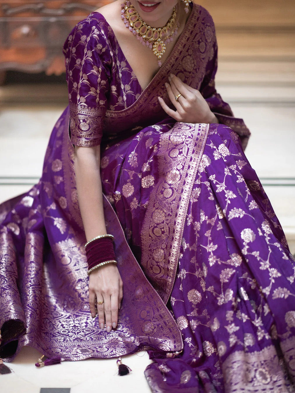 Devastating Purple Soft Silk Saree With Glittering Blouse Piece