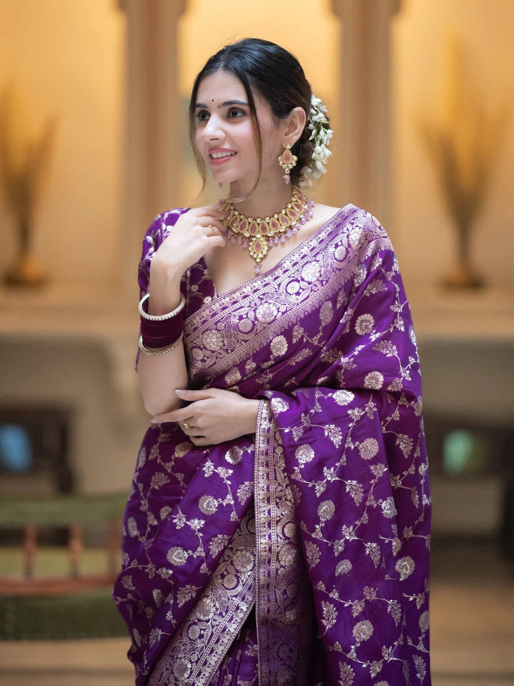 Devastating Purple Soft Silk Saree With Glittering Blouse Piece