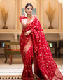 Ephemeral Red Soft Silk Saree With Nectarous Blouse Piece