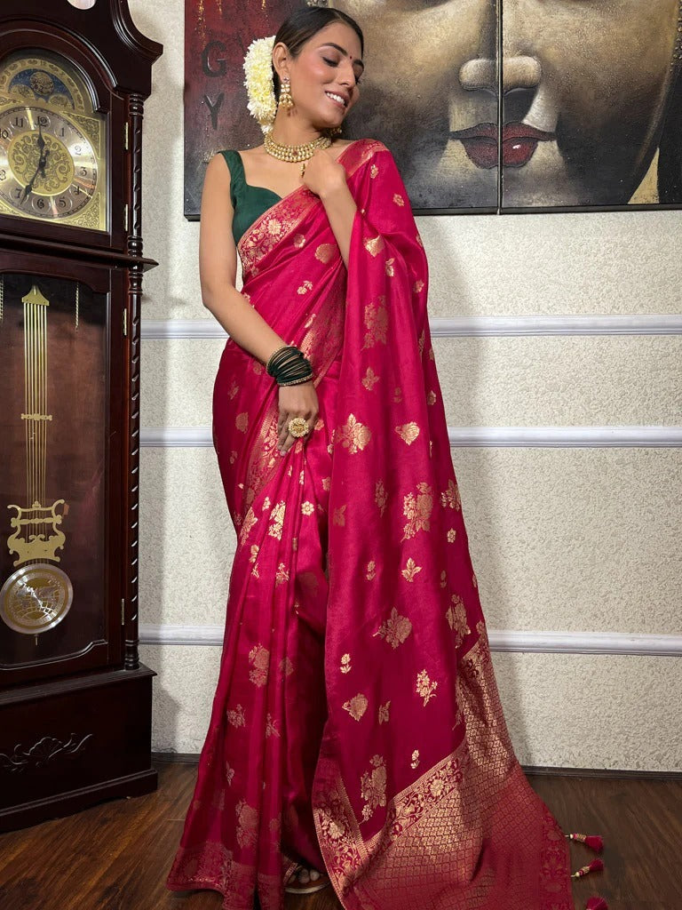 Moiety Dark Pink Soft Silk Saree With Desirable Blouse Piece