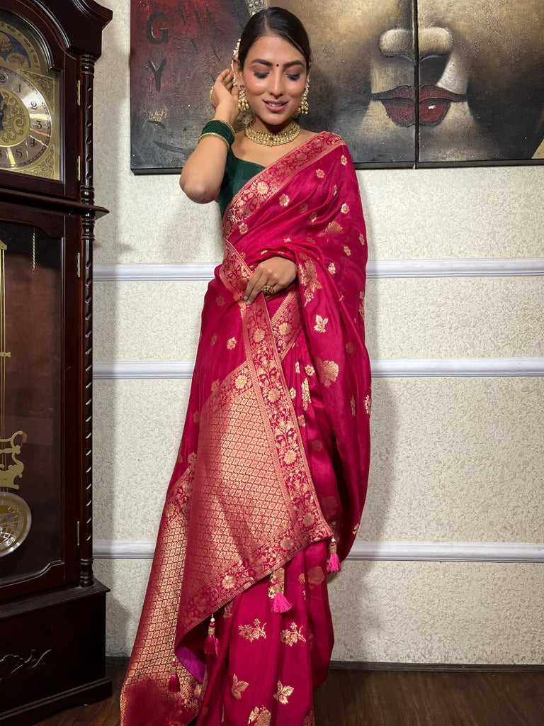 Moiety Dark Pink Soft Silk Saree With Desirable Blouse Piece