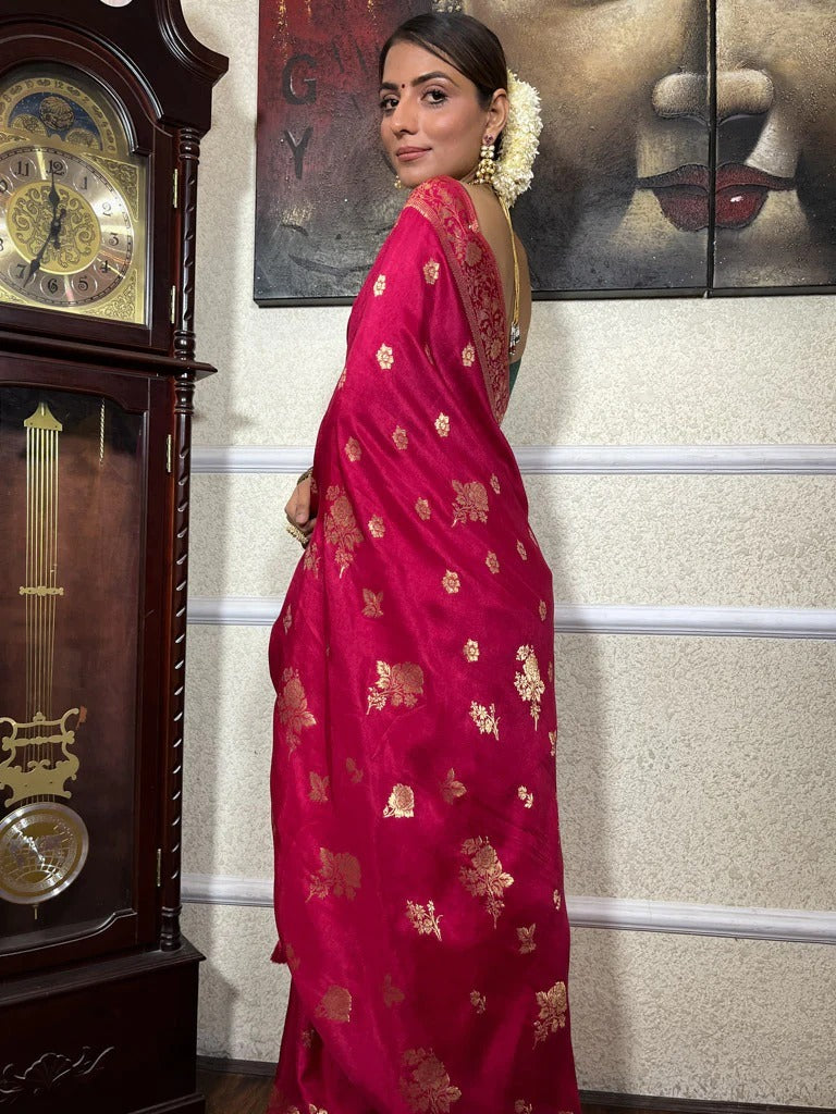 Moiety Dark Pink Soft Silk Saree With Desirable Blouse Piece