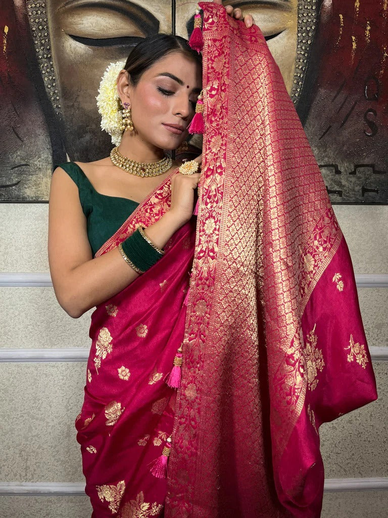 Moiety Dark Pink Soft Silk Saree With Desirable Blouse Piece