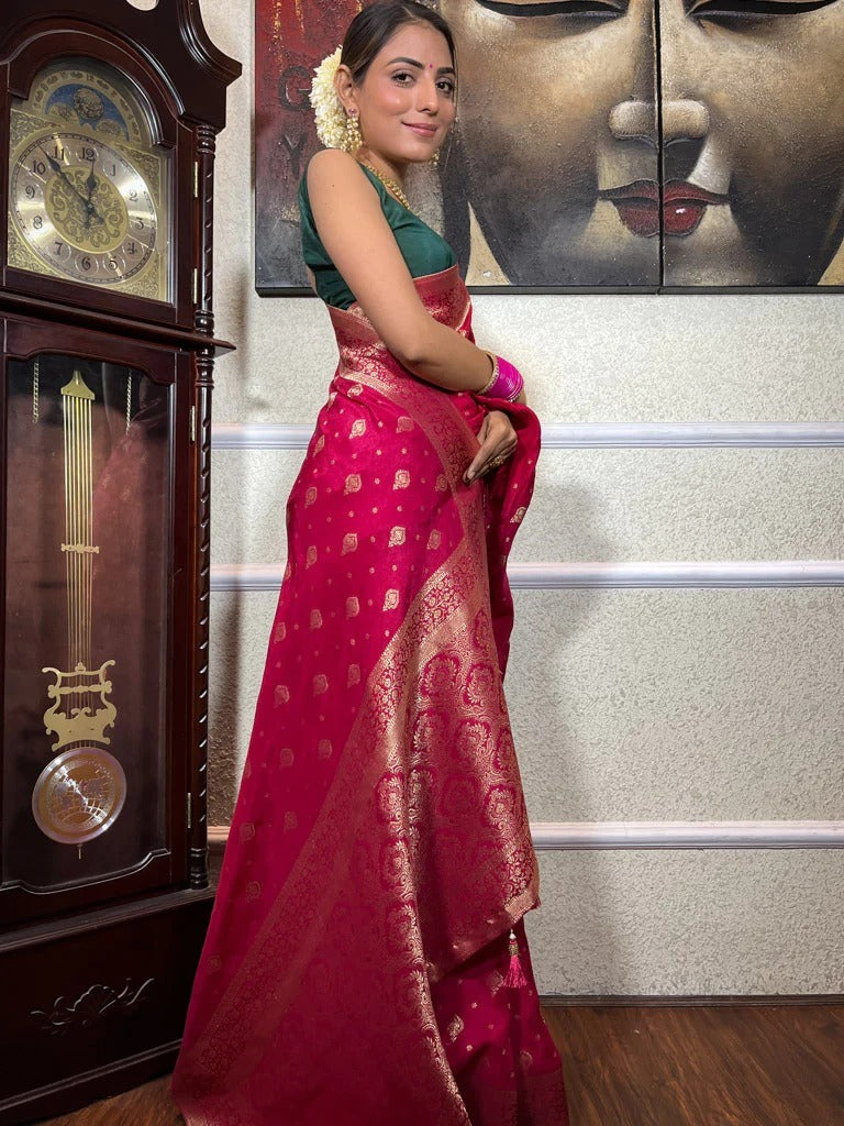 Demesne Dark Pink Soft Silk Saree With Nectarous Blouse Piece