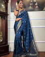 Comely Navy Blue Soft Silk Saree With Designer Blouse Piece