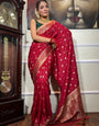 Innovative Red Soft Silk Saree With Twirling Blouse Piece