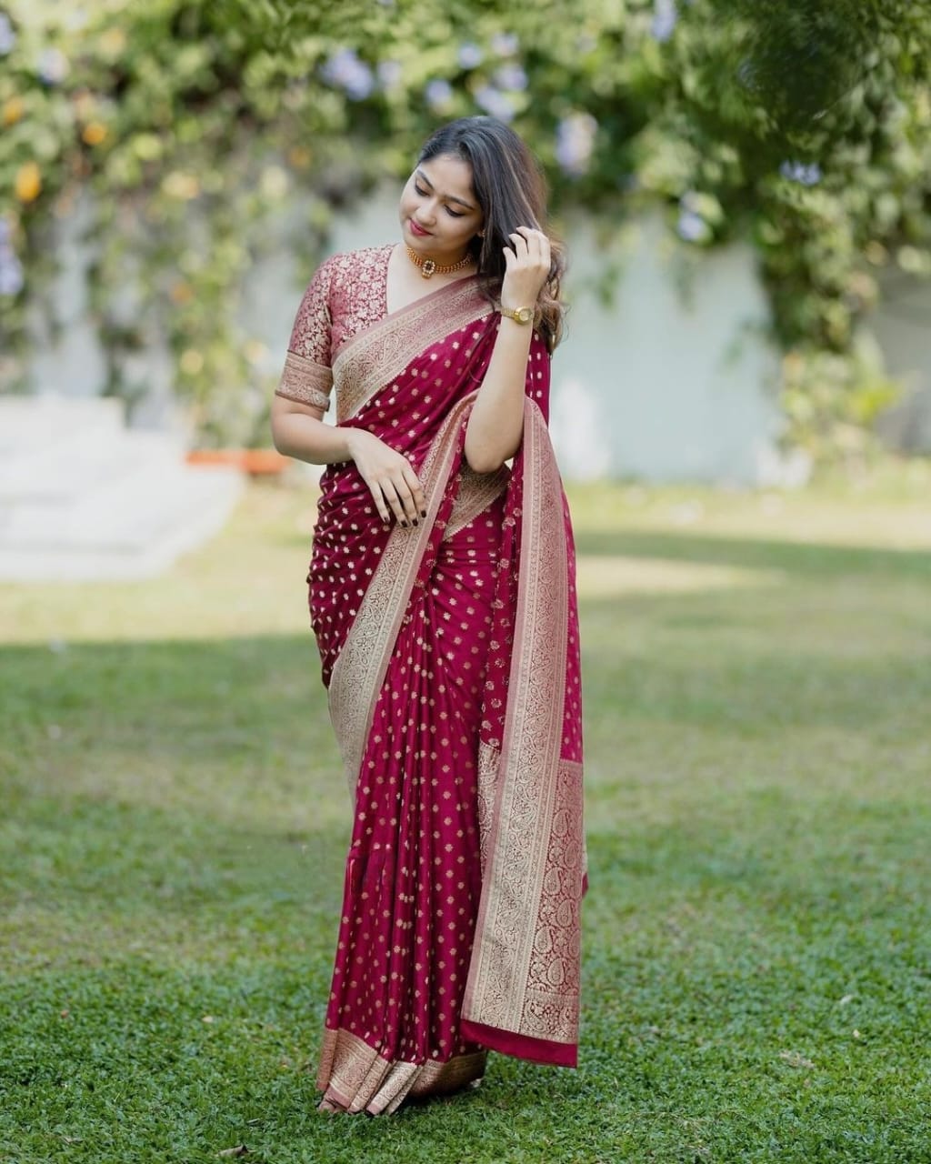 Seraphic Maroon Soft Silk Saree With Nemesis Blouse Piece