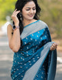 Glorious Teal Blue Cotton Silk Saree With Angelic Blouse Piece