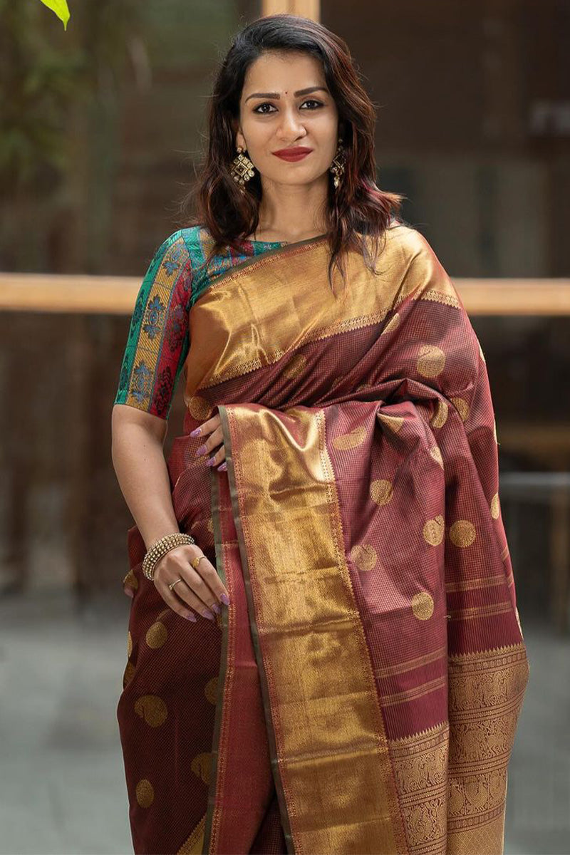 Serendipity Brown Soft Silk Saree With Dissemble Blouse Piece