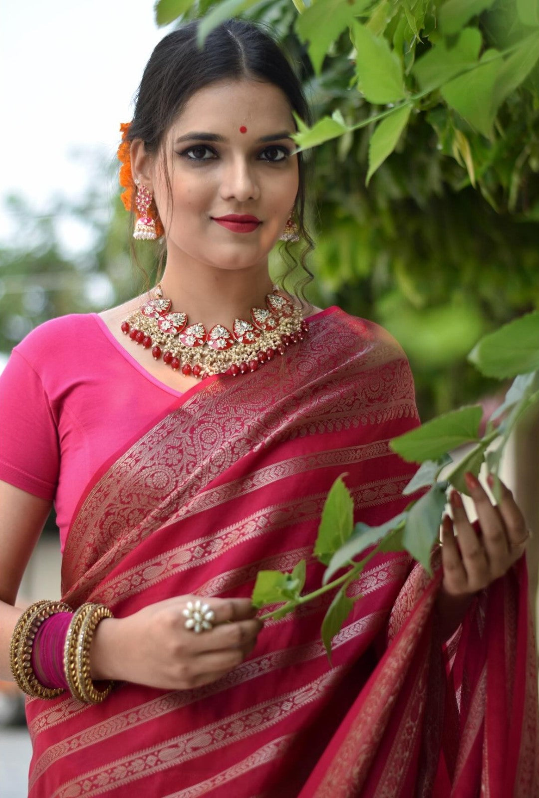 Efflorescence Dark Pink Soft Silk Saree With Ideal Blouse Piece