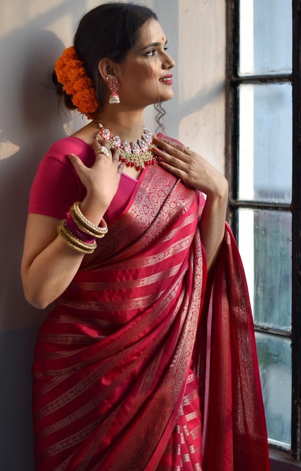Efflorescence Dark Pink Soft Silk Saree With Ideal Blouse Piece
