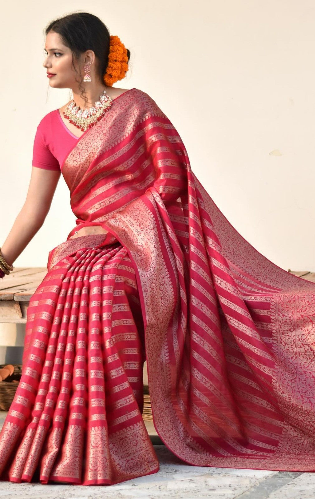 Efflorescence Dark Pink Soft Silk Saree With Ideal Blouse Piece