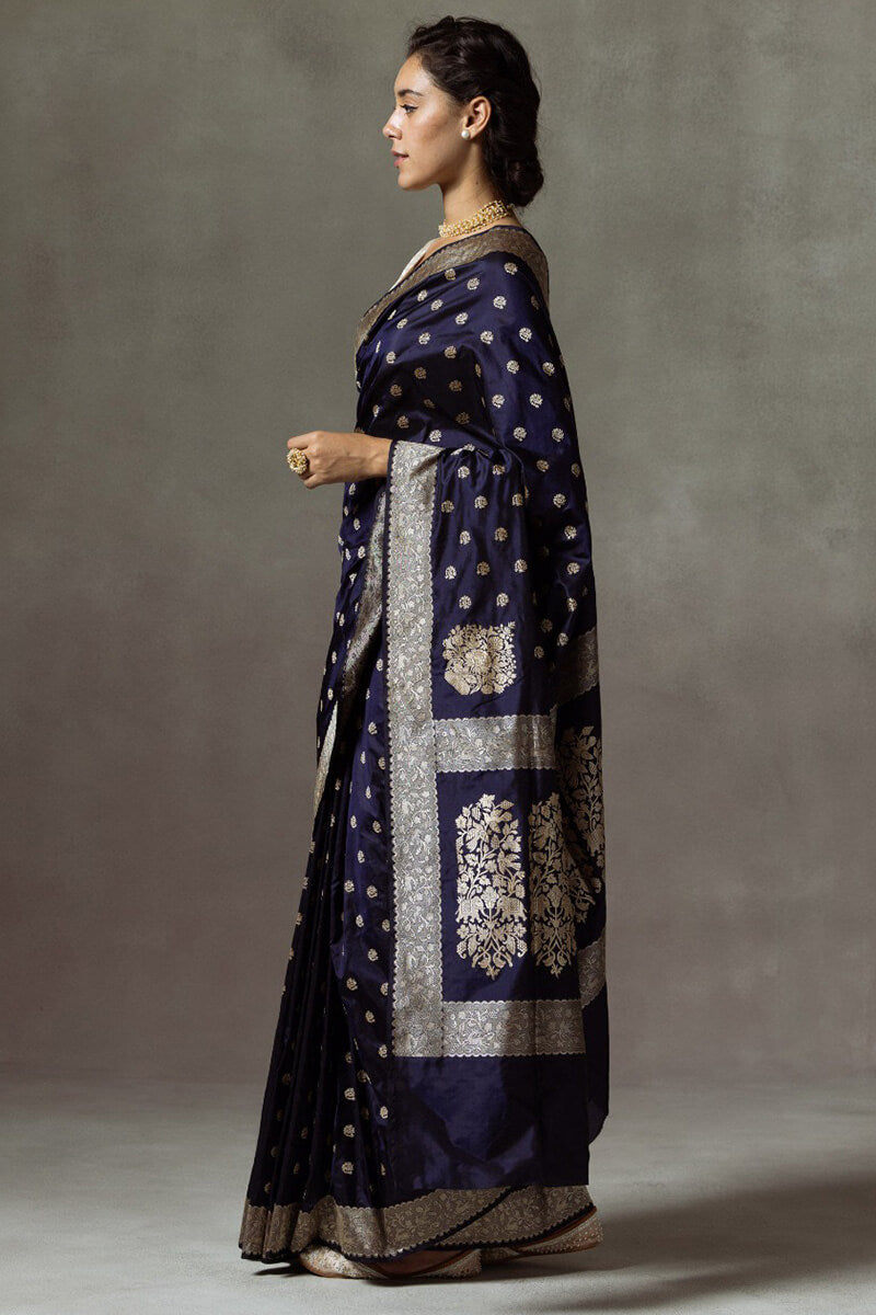 Seraglio Navy Blue Soft Silk Saree With Beleaguer Blouse Piece