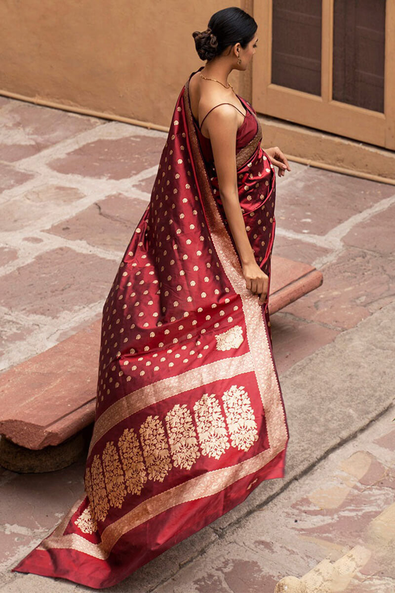 Trendy Wine Soft Silk Saree With Blissful Blouse Piece