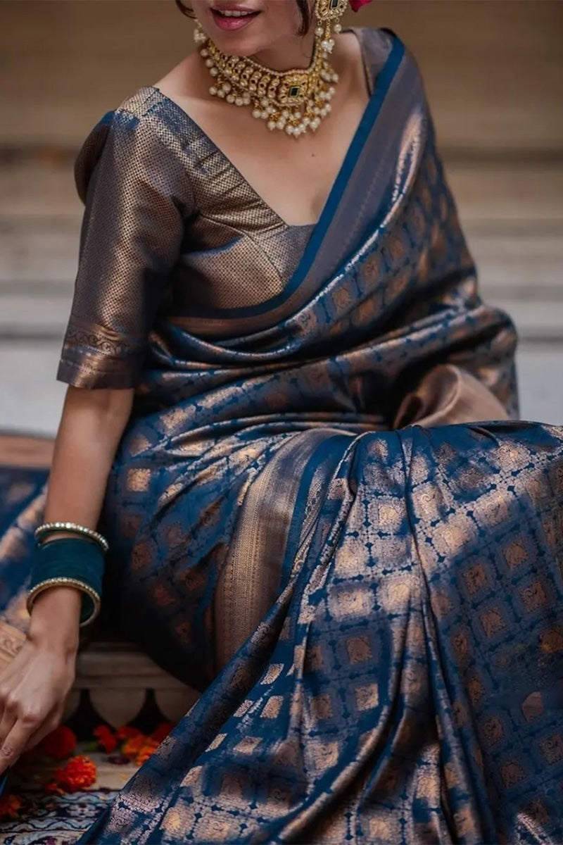 Fantabulous Blue Soft Silk Saree With Exemplary Blouse Piece