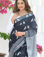 Resonant Black Cotton Silk Saree With Grandiose Blouse Piece