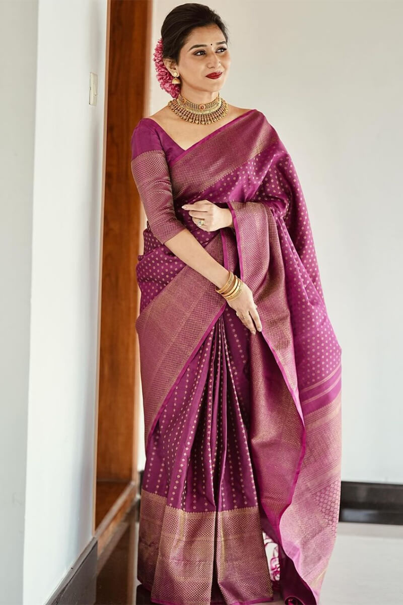 Charming Purple Soft Silk Saree With Most Stunning Blouse Piece
