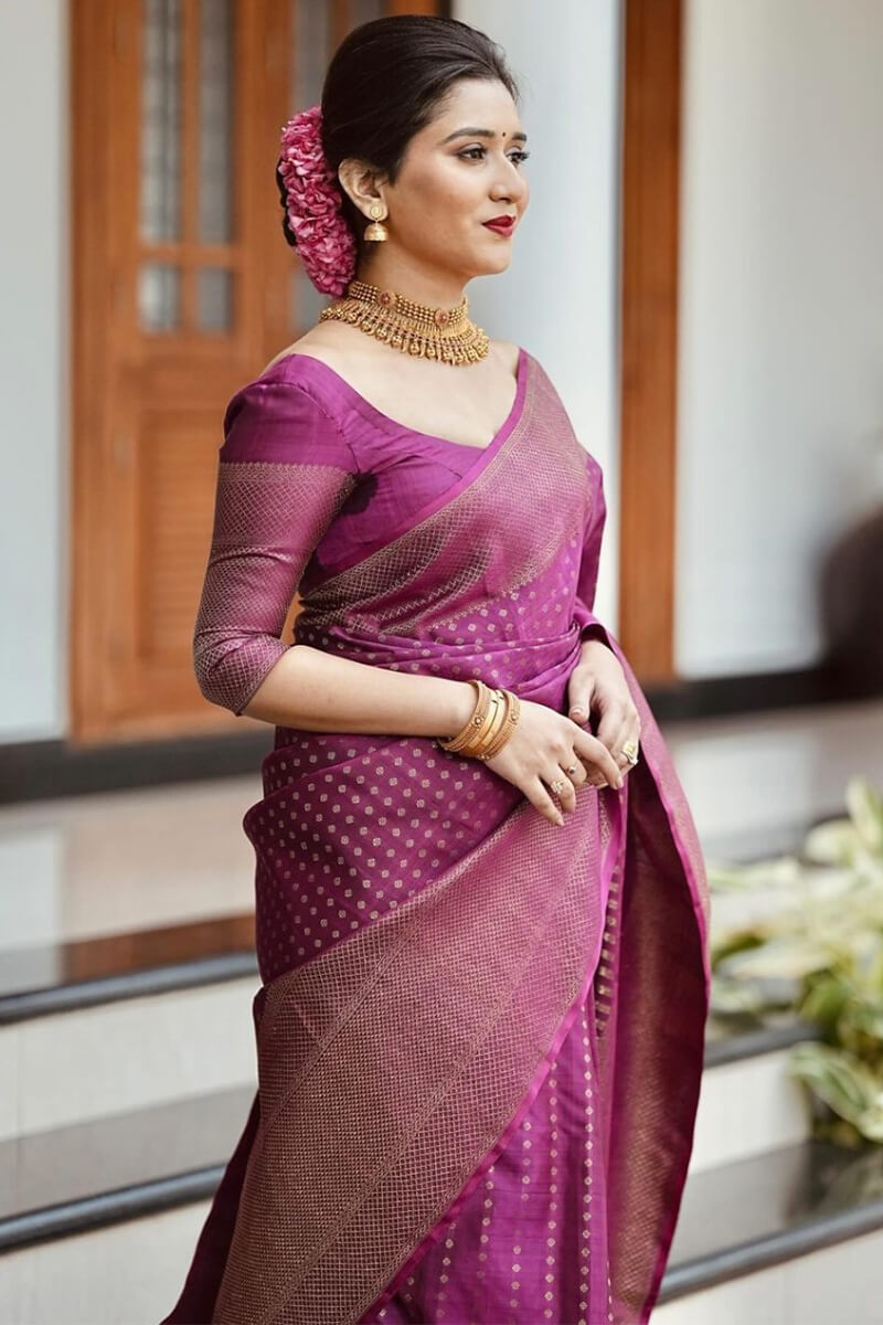 Charming Purple Soft Silk Saree With Most Stunning Blouse Piece