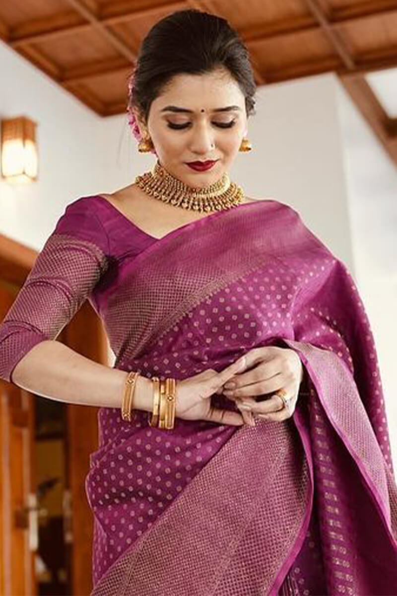 Charming Purple Soft Silk Saree With Most Stunning Blouse Piece
