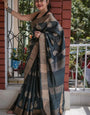 Cynosure Black Linen Silk Saree With Nemesis Blouse Piece