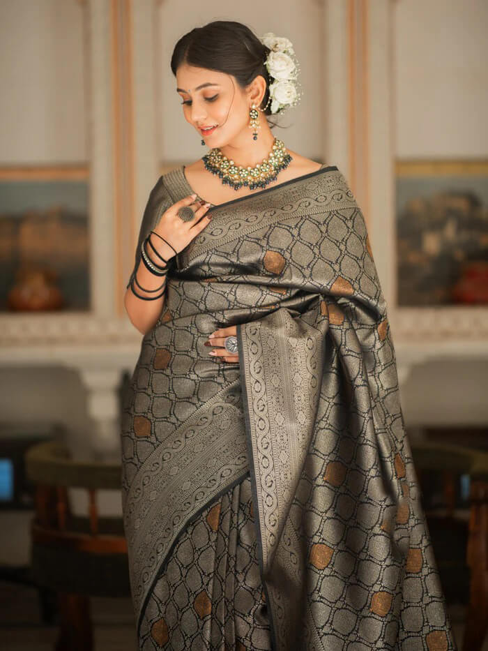 Ratatouille Black Soft Silk Saree With Confounding Blouse Piece