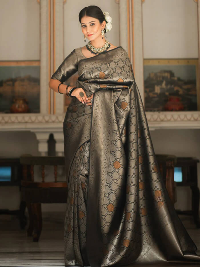 Ratatouille Black Soft Silk Saree With Confounding Blouse Piece
