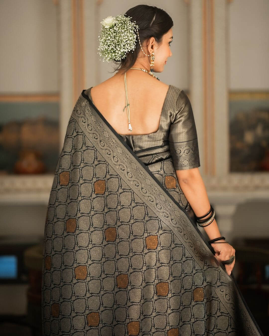 Ratatouille Black Soft Silk Saree With Confounding Blouse Piece
