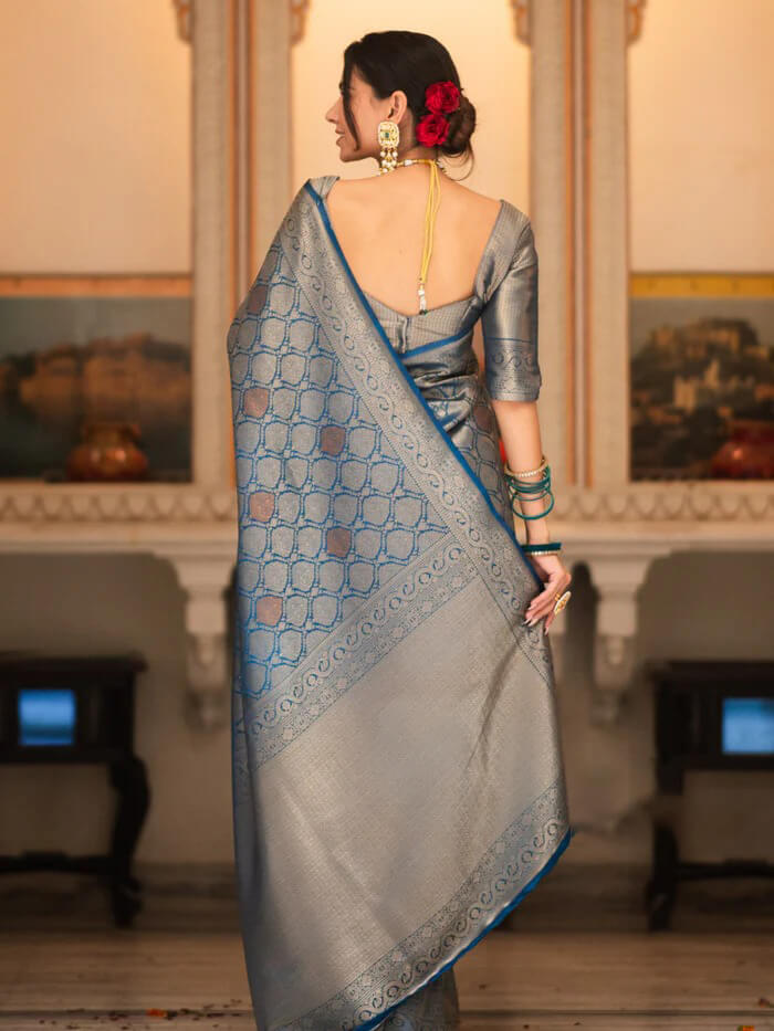 Scrumptious Blue Soft Silk Saree With Tremendous Blouse Piece
