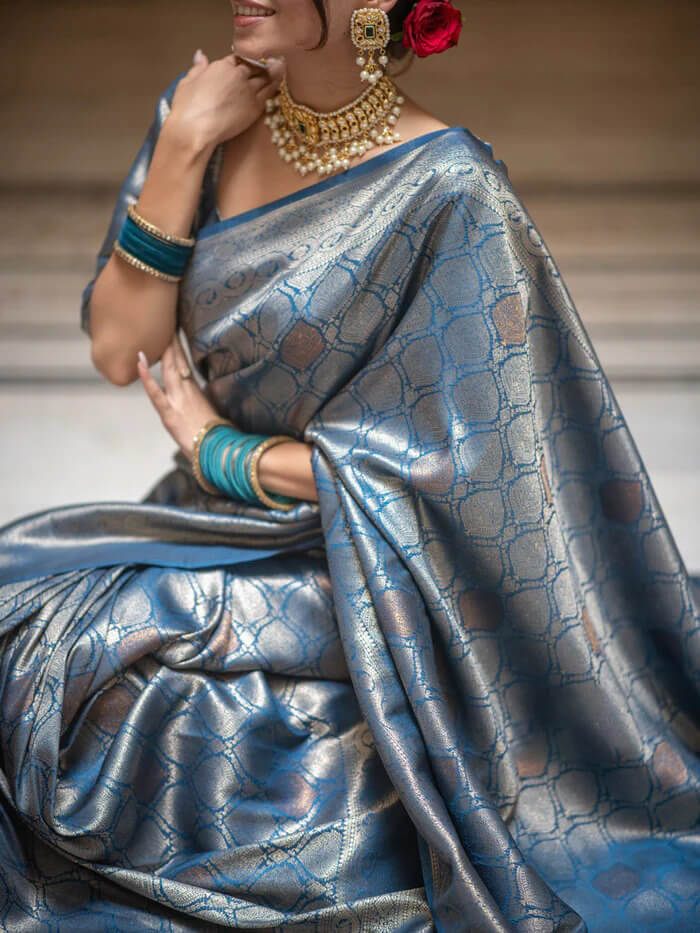 Scrumptious Blue Soft Silk Saree With Tremendous Blouse Piece