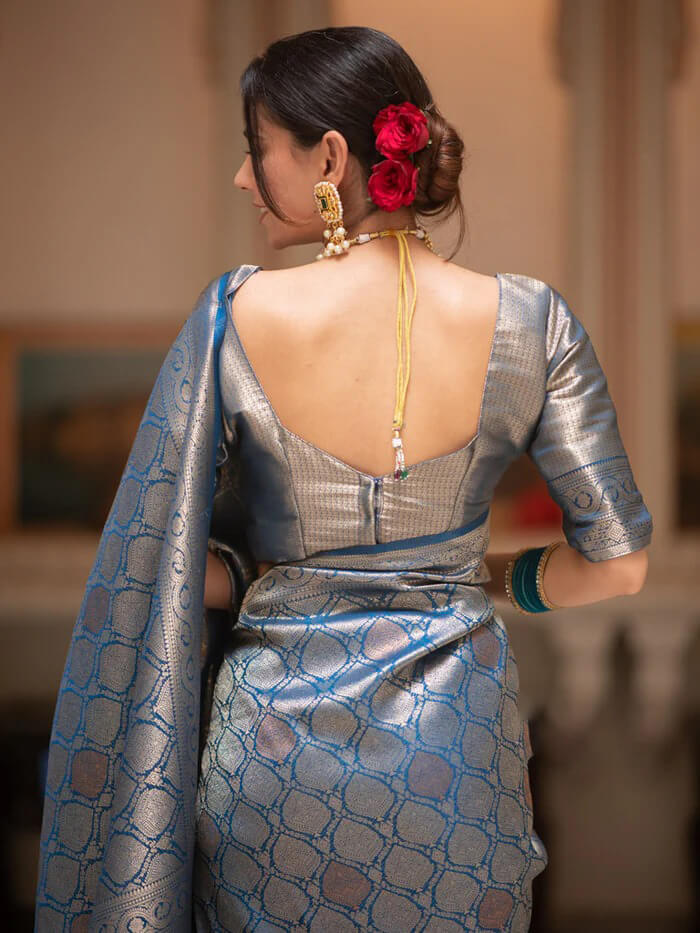 Scrumptious Blue Soft Silk Saree With Tremendous Blouse Piece