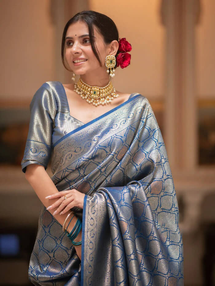 Scrumptious Blue Soft Silk Saree With Tremendous Blouse Piece